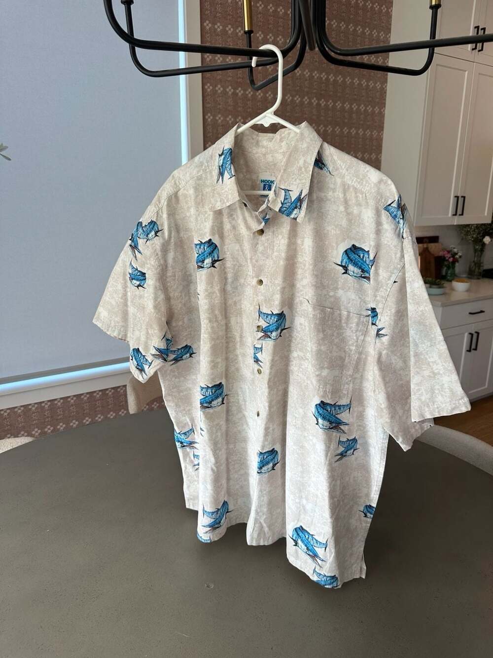 Hook & Tackle Marlin Print Short Sleeve Button Down Fishing Shirt Size 2X